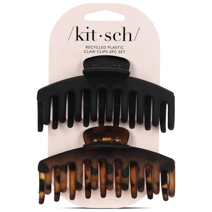 Kitsch Medium Hair Clips for Women - Black and Tort, 2pcs