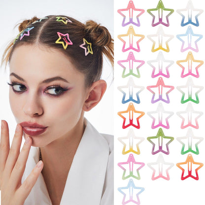 Star Hair Clips 2000s Y2K Snap Hair Barrettes Non Slip Star Hair Accessories Silver Metal Hair Clips for Girls Women -15 PCS 1.57"