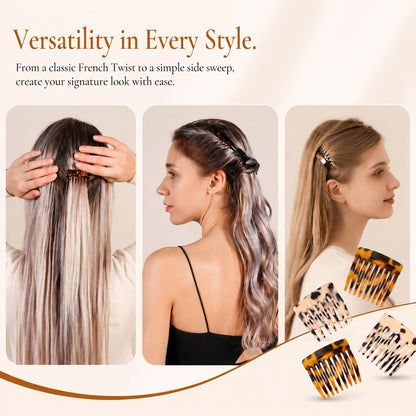 4 Pcs French Hair Side Combs Twist Combs Small Combs for Styling Decorative French Hair Comb for Women Bun Chignon Up-Do Styling Girls Hair Accessories