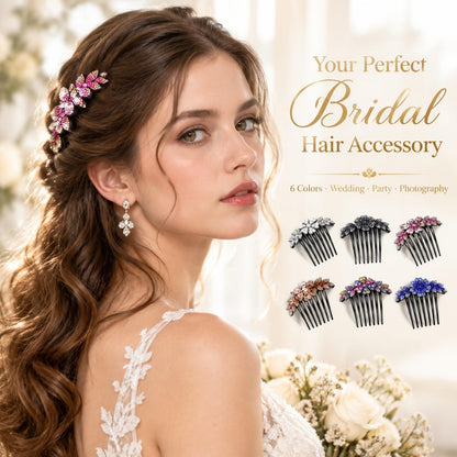 Lawie 6 Pack Luxury Sparkly Glitter Flower Leaf Rhinestone Black Plastic Side French Twist Hair Combs Long Teeth Slide Hairpins Barrettes Bun Chignon Clips Long Thick Hair Holder Accessories for Women