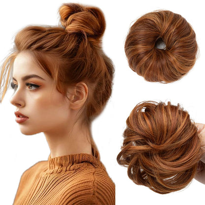 CJL HAIR 2PCs Small Cute Messy Bun Hair Piece for Thin Hair Women Mini Synthetic Curly Bun Scrunchies Updo Hairpieces Dirty Blonde