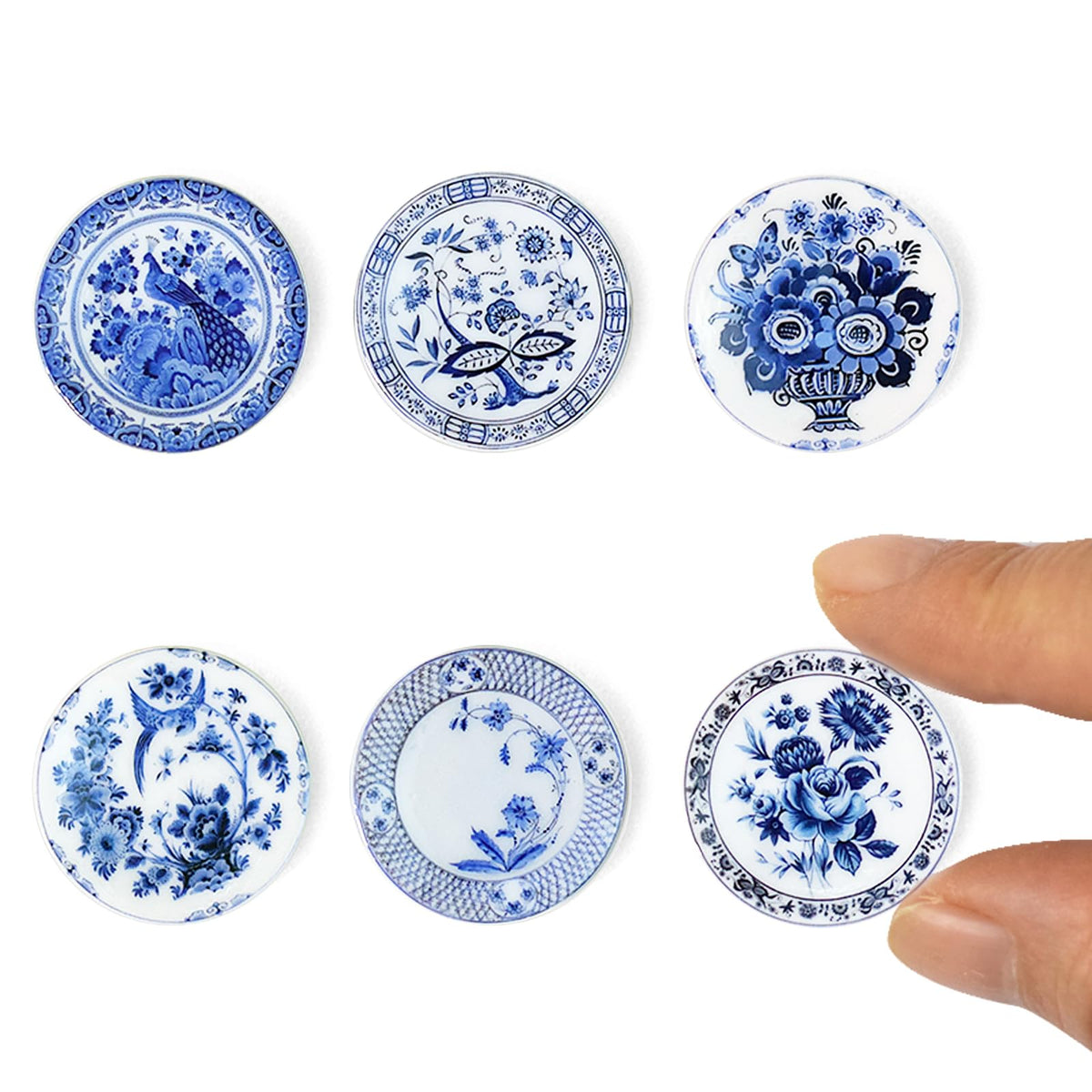 6PCS Handcrafted Miniature Ceramic Plates in 1:12 or 1:6 Scale, Vintage Porcelain Playhouse Dishes (Alice, 3CM)