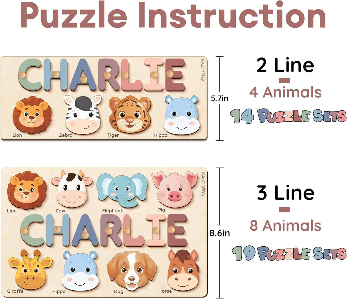 Personalized Name Puzzle for Toddlers 1-3 | Custom Wooden Baby Girl Gift with 48 Animal Art Sets | 1st Birthday Gift for Girls | Personalized Baby Boy & Girl Gifts Keepsake
