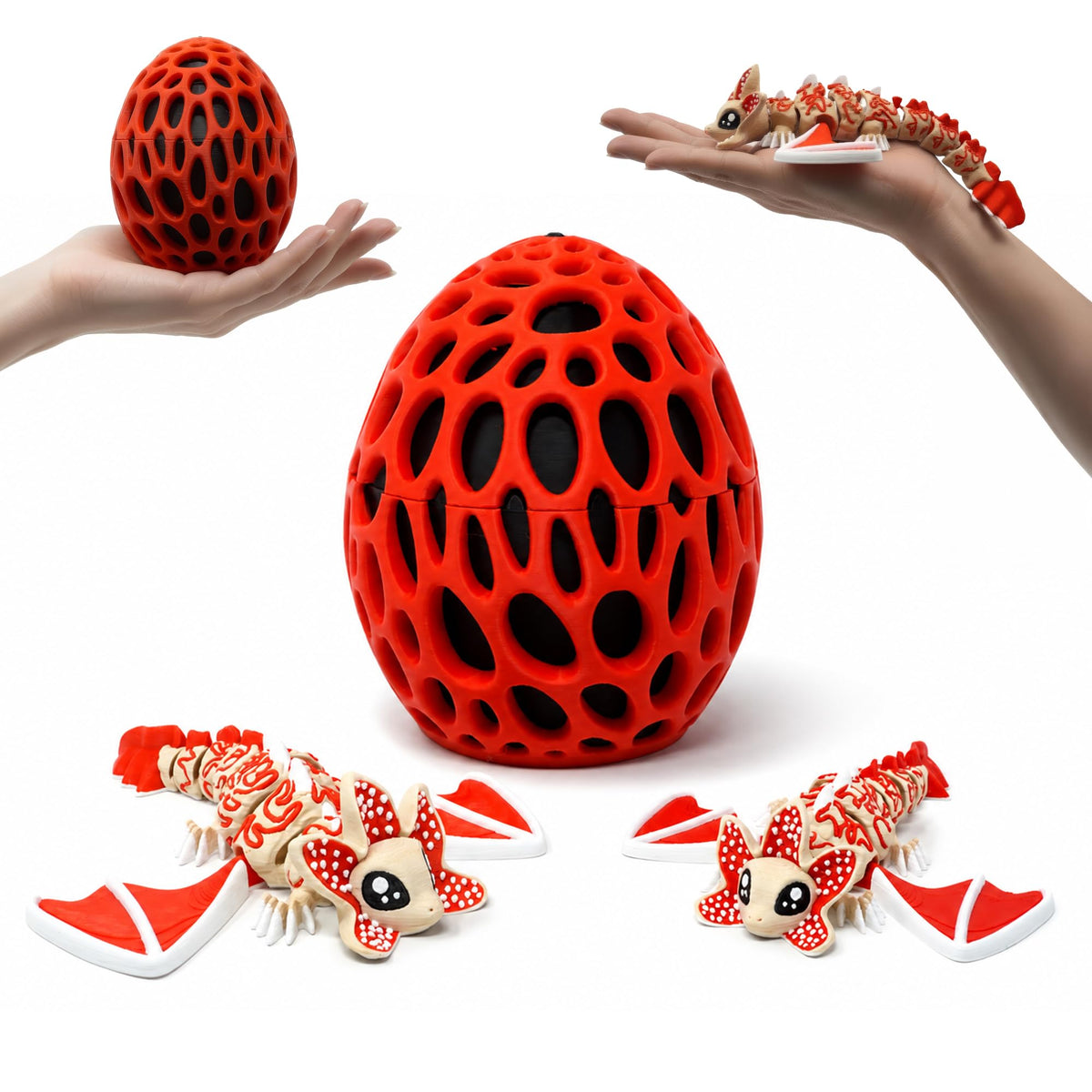 Articulated Dragon with Egg, 3D Printed Toy, Flexible Fidget Figure, 3D Dragon Egg, Desk Pet, Home Decor, Birthday Gift for Kids, Easter Basket Toy, Collectible Figure (Cherry Blossom)