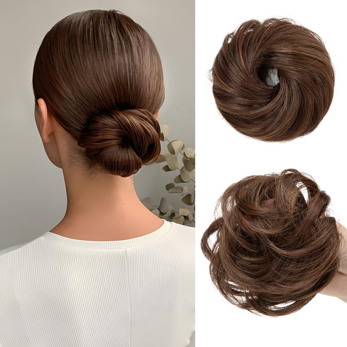 CJL HAIR 2PCs Small Cute Messy Bun Hair Piece for Thin Hair Women Mini Synthetic Curly Bun Scrunchies Updo Hairpieces Dirty Blonde
