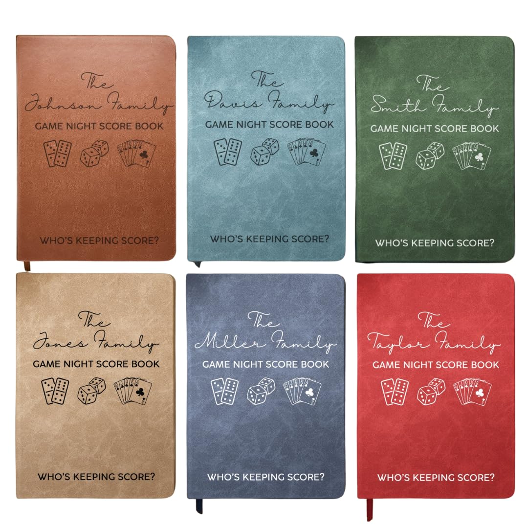 43Lotus Game Night Score Book For Family, Couples, Grandparents, Board Game Lover - Personalized Leather Journal, Who Is Keeping Score Notebooks, Gaming Notebook For Family Friends (2)