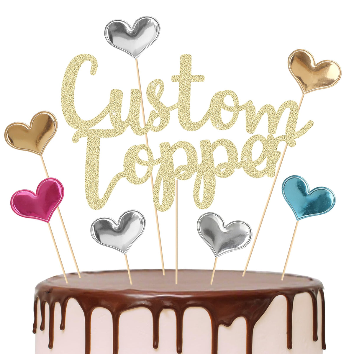 EDSG 30 Pack Bows Custom Cake Topper, Personalized Double Sided Glitter Cake Topper with Any Text Numbers, 11 Colours for Birthday Wedding Anniversary Graduation Baby Shower (with 30 Pcs Black Bow)