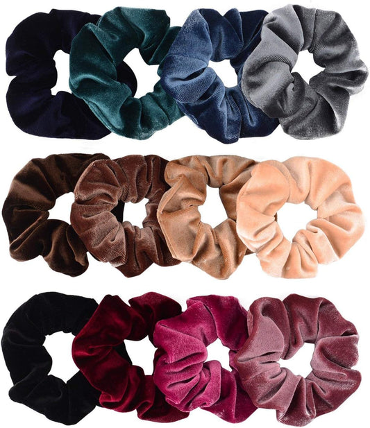 Whaline 12 Pack Velvet Hair Scrunchies for Women, 12 Colors