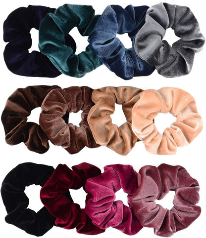 Whaline 12 Pack Velvet Hair Scrunchies for Women, 12 Colors