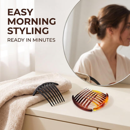 7 Tooth French Twist Comb, 3 PCS Plastic Hair Clip, Hair Side Combs Accessory for Women Girls, Hair Clip Comb Accessories (Black and Brown) ﻿