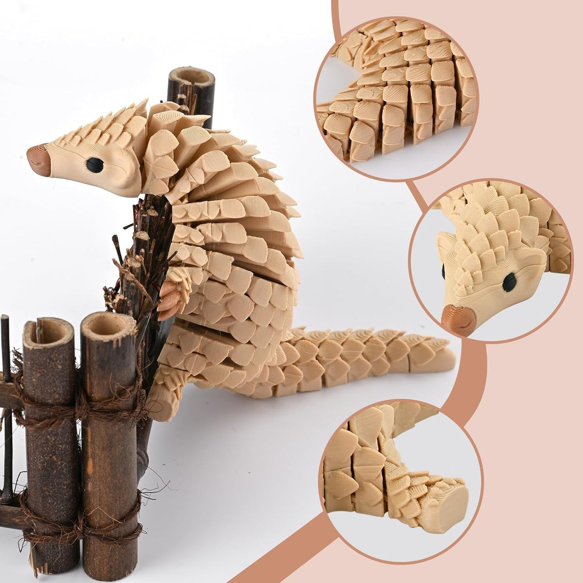 GemmiCho 3D Printed Animals, 7.68" Articulated Pangolin Toy, 3D Printed Toys for Stress Relief, Animals Figurines Fidget Pangolin Toys for Boys Kids Teen 5-7 4-6 8-12