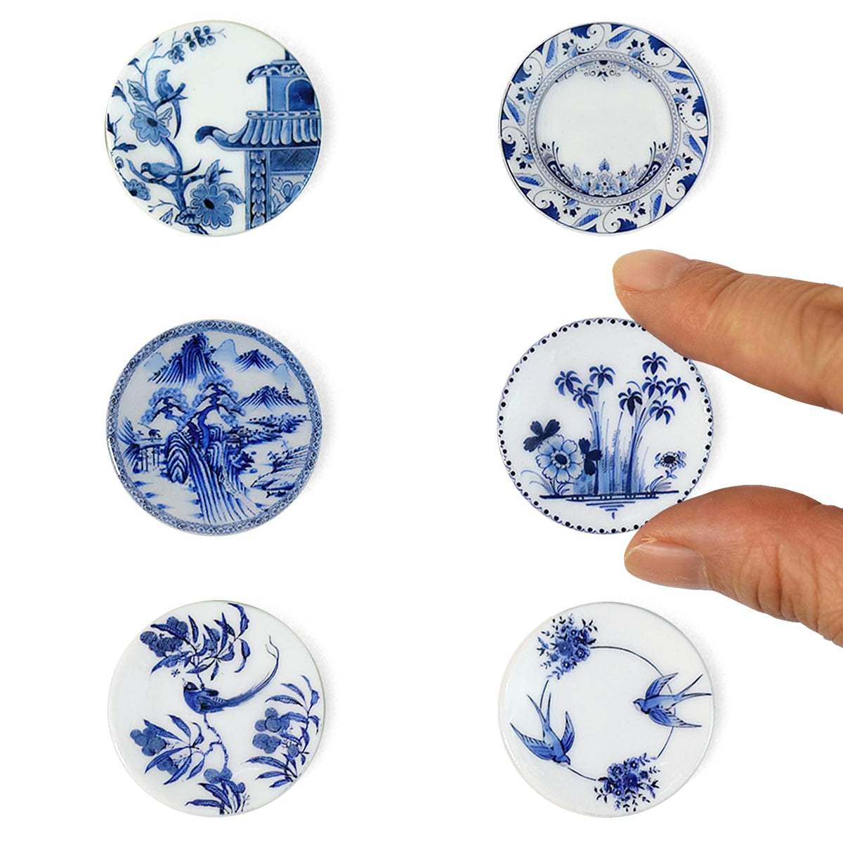 6PCS Handcrafted Miniature Ceramic Plates in 1:12 or 1:6 Scale, Vintage Porcelain Playhouse Dishes (Alice, 3CM)