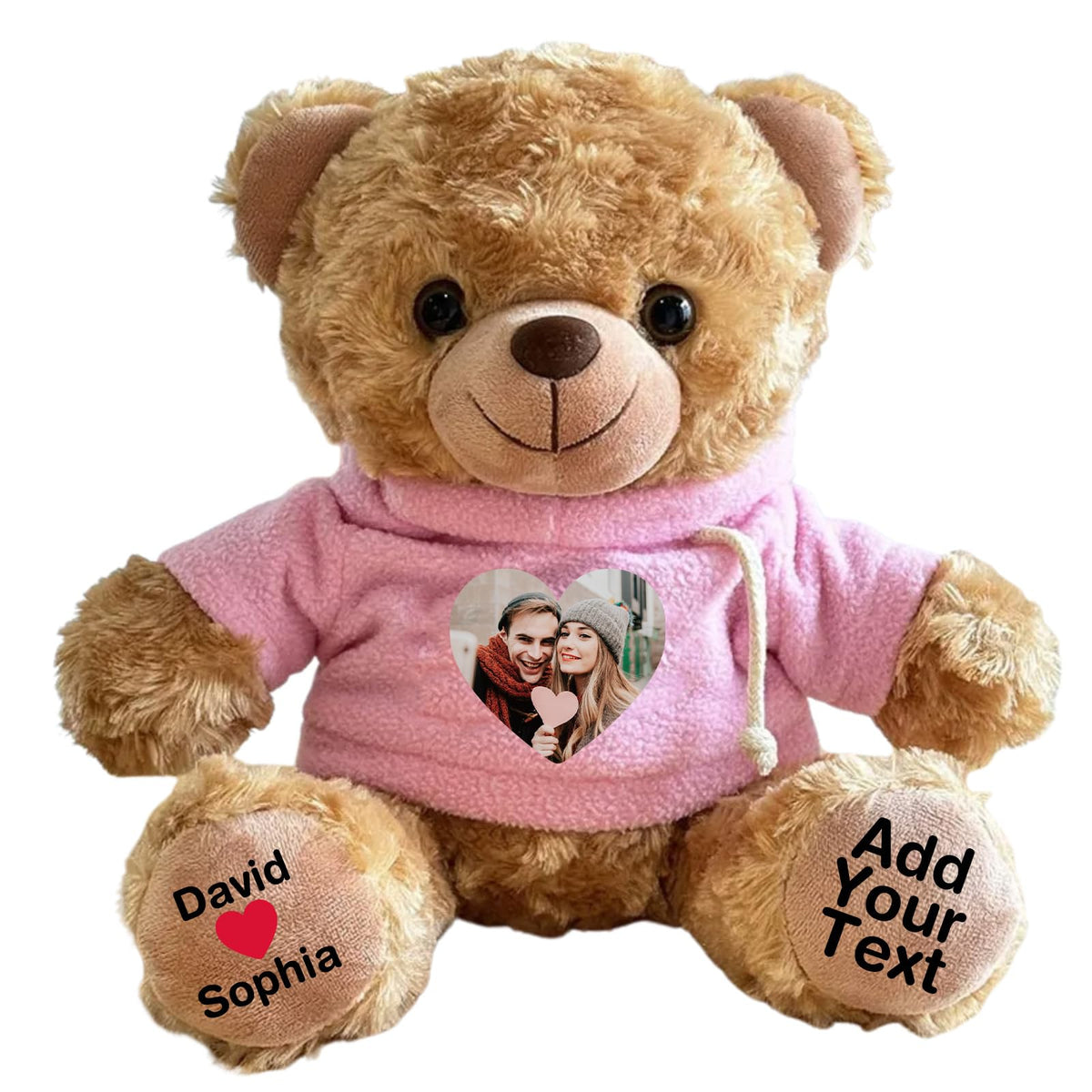 Personalized Bear Stuffed Animal with Picture Text Date, 11 Inch Customized Teddy Bear Plush Toys, Gift for Girlfriend, Boyfriend, Birthday, Anniversary, Valentines (Red Hoodie