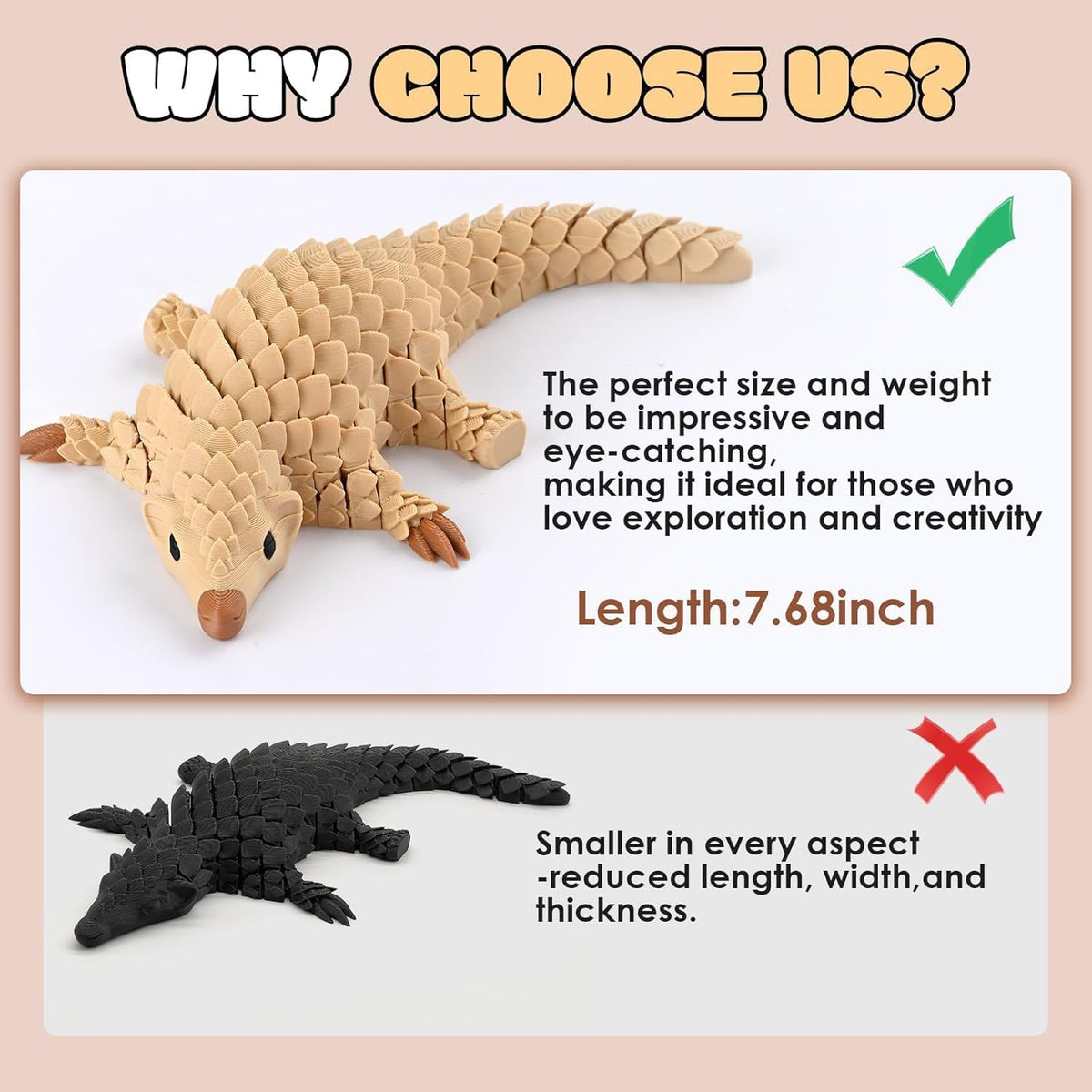 GemmiCho 3D Printed Animals, 7.68" Articulated Pangolin Toy, 3D Printed Toys for Stress Relief, Animals Figurines Fidget Pangolin Toys for Boys Kids Teen 5-7 4-6 8-12