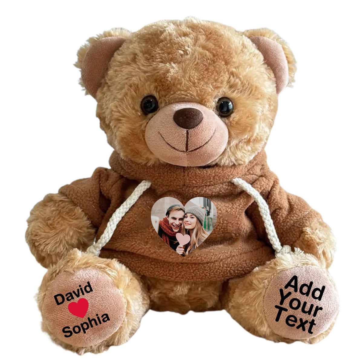 Personalized Bear Stuffed Animal with Picture Text Date, 11 Inch Customized Teddy Bear Plush Toys, Gift for Girlfriend, Boyfriend, Birthday, Anniversary, Valentines (Red Hoodie