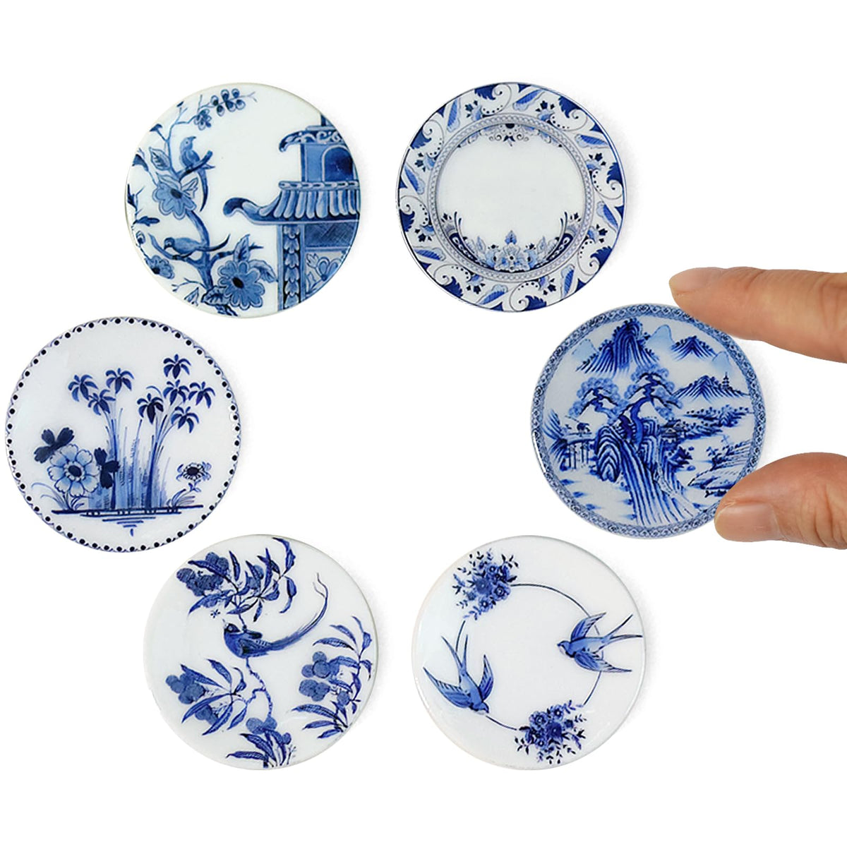6PCS Handcrafted Miniature Ceramic Plates in 1:12 or 1:6 Scale, Vintage Porcelain Playhouse Dishes (Alice, 3CM)