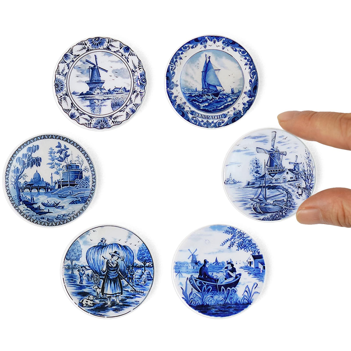 6PCS Handcrafted Miniature Ceramic Plates in 1:12 or 1:6 Scale, Vintage Porcelain Playhouse Dishes (Alice, 3CM)