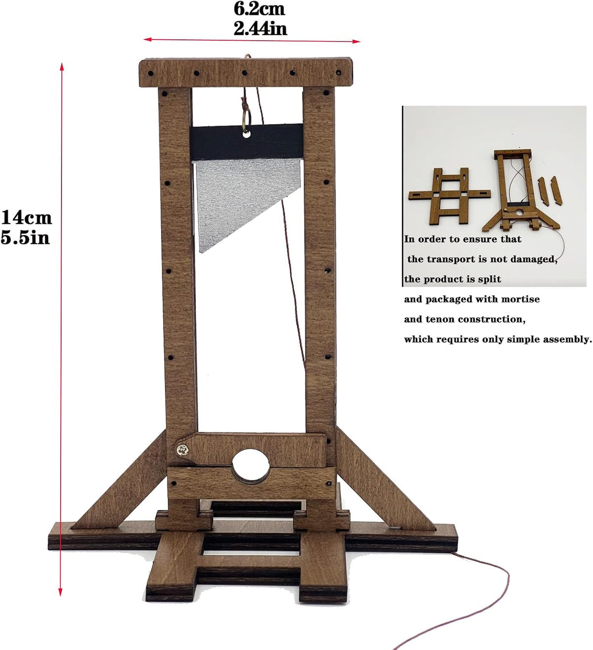 Wooden Mini Guillotine Model, Desk Novelty & Stress Gift 5.5in height