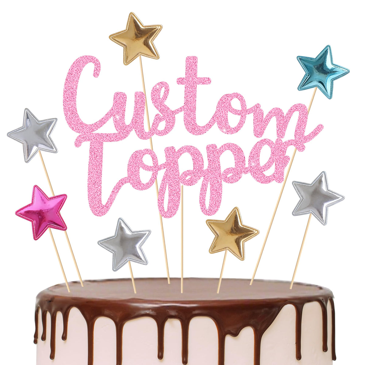 EDSG 30 Pack Bows Custom Cake Topper, Personalized Double Sided Glitter Cake Topper with Any Text Numbers, 11 Colours for Birthday Wedding Anniversary Graduation Baby Shower (with 30 Pcs Black Bow)
