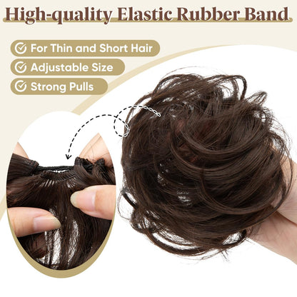 CJL HAIR 2PCs Small Cute Messy Bun Hair Piece for Thin Hair Women Mini Synthetic Curly Bun Scrunchies Updo Hairpieces Dirty Blonde