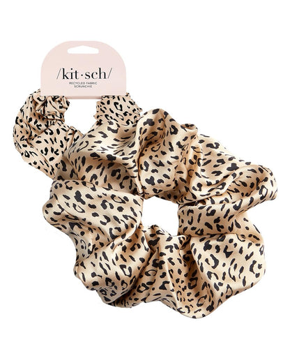 Lisa Frank x Kitsch Ruched Satin Scrunchies for Women- Rainbow Leopard 4pcs