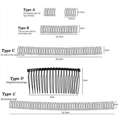 U Shape Hair Finishing Fixer Comb, 6 Pieces Bobby Bangs Holder Styling Tool Stretchable Hair Pin U Shape Wavy Comb Clips Spring Headband Circle Styling Black Pins Bun Hairpins for Women Girl