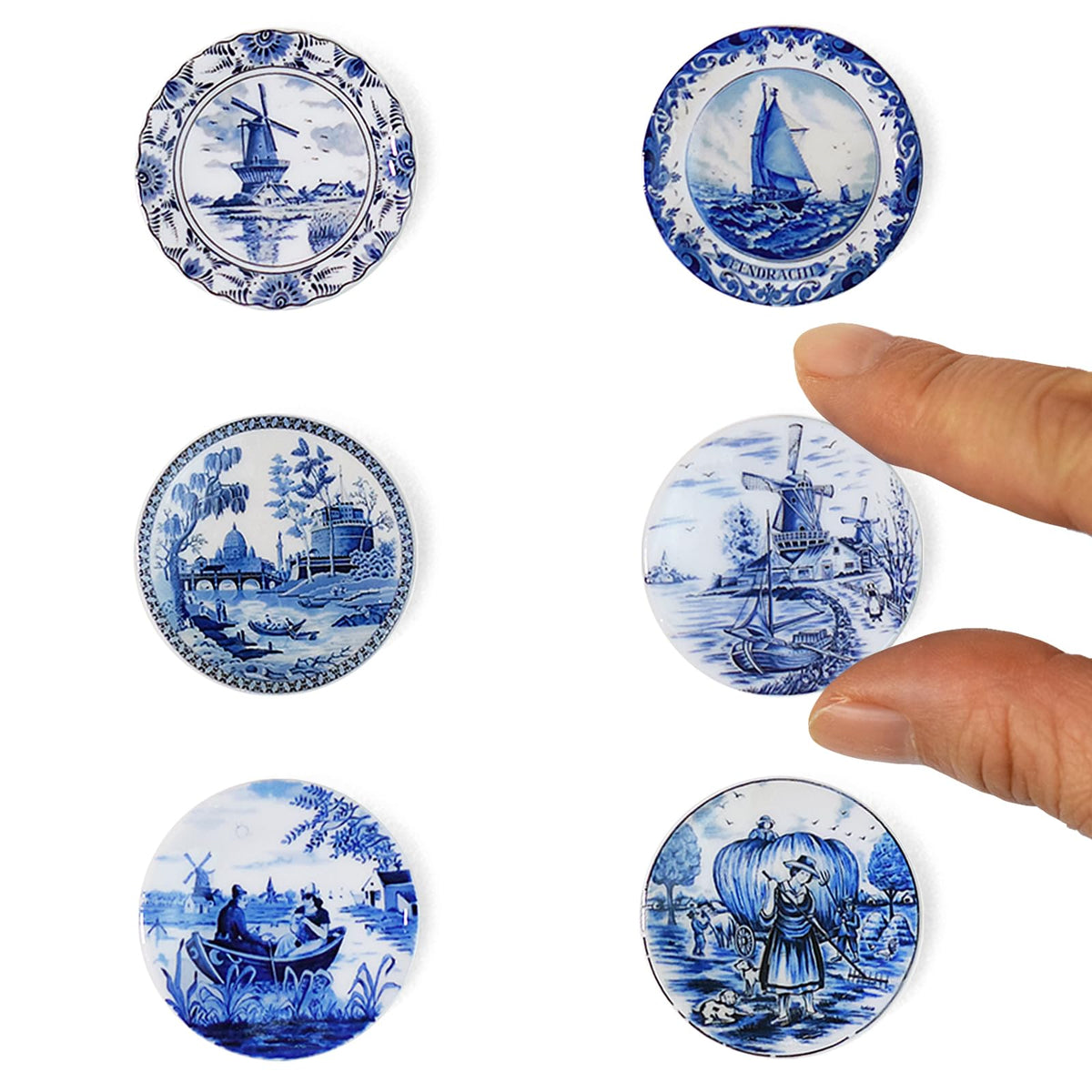 6PCS Handcrafted Miniature Ceramic Plates in 1:12 or 1:6 Scale, Vintage Porcelain Playhouse Dishes (Alice, 3CM)