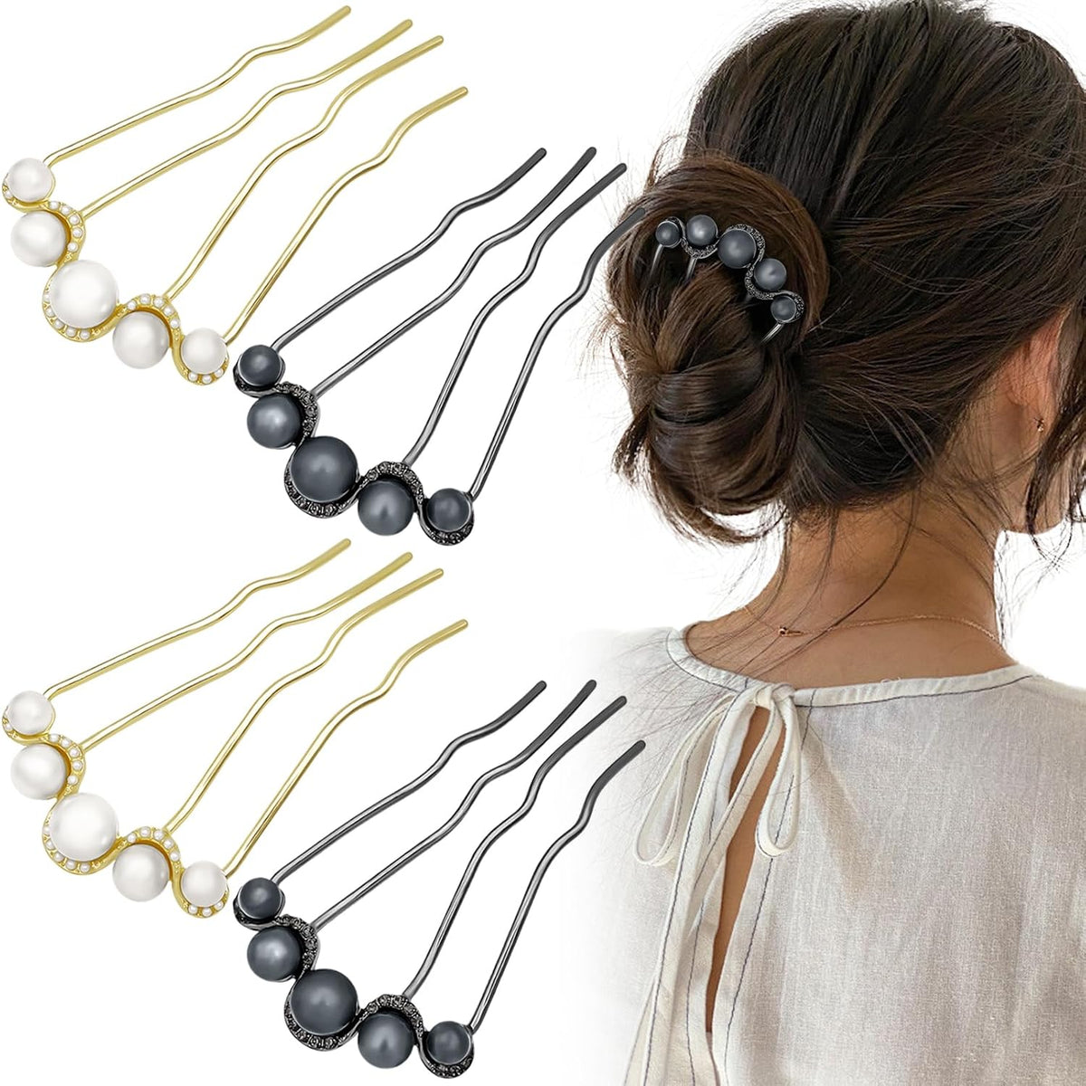 Decorative Side Hair Combs for Women, Pearl French Twist Hair Pins