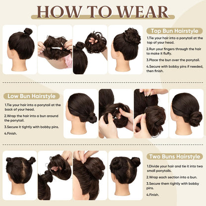 CJL HAIR 2PCs Small Cute Messy Bun Hair Piece for Thin Hair Women Mini Synthetic Curly Bun Scrunchies Updo Hairpieces Dirty Blonde