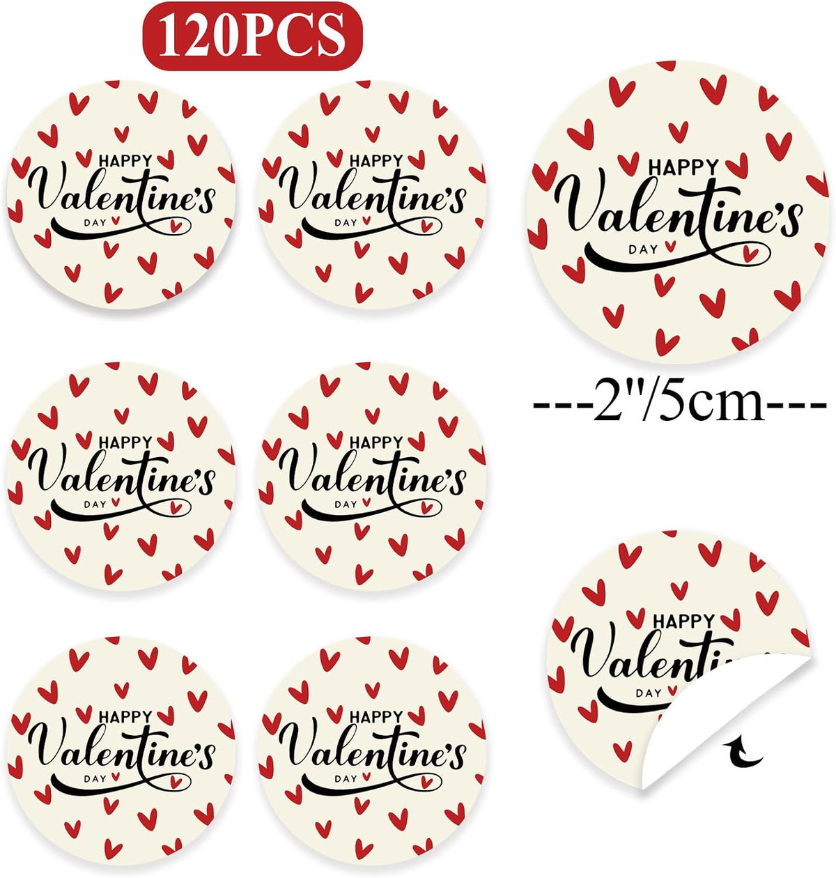 Valentine’s Day Stickers 120Pcs, 2 Inch Round Heart Labels for Kids Classroom Exchange, Happy Valentine’s Day Self-Adhesive Stickers for Treat Bags, Cards, Gifts & Party Favors