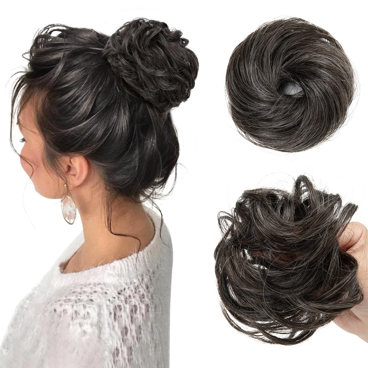 CJL HAIR 2PCs Small Cute Messy Bun Hair Piece for Thin Hair Women Mini Synthetic Curly Bun Scrunchies Updo Hairpieces Dirty Blonde