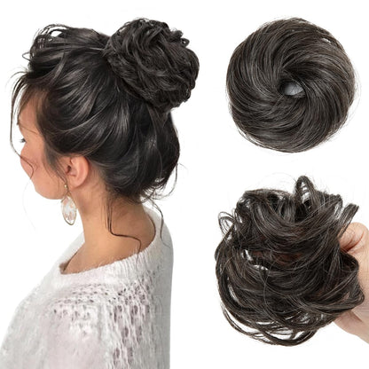 CJL HAIR 2PCs Small Cute Messy Bun Hair Piece for Thin Hair Women Mini Synthetic Curly Bun Scrunchies Updo Hairpieces Dirty Blonde