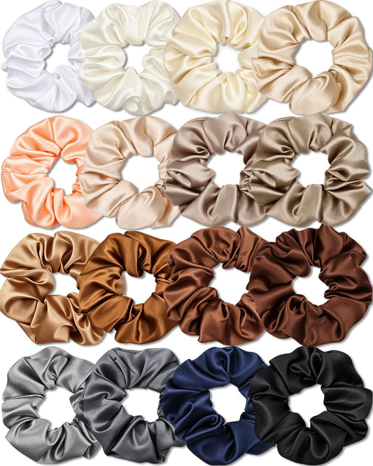 IVARYSS Satin Scrunchies for Women, Soft Than Silk for Hair, Fashion Ties and Bands for Thin | Thick Hair Styling, 16 Pack (Neutral Color)