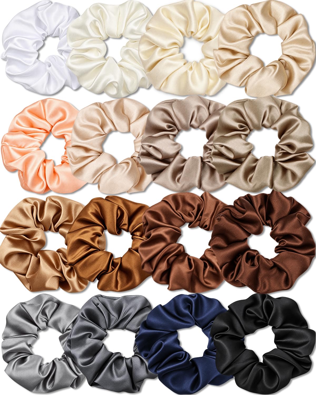 IVARYSS Satin Scrunchies for Women, Soft Than Silk for Hair, Fashion Ties and Bands for Thin | Thick Hair Styling, 16 Pack (Neutral Color)