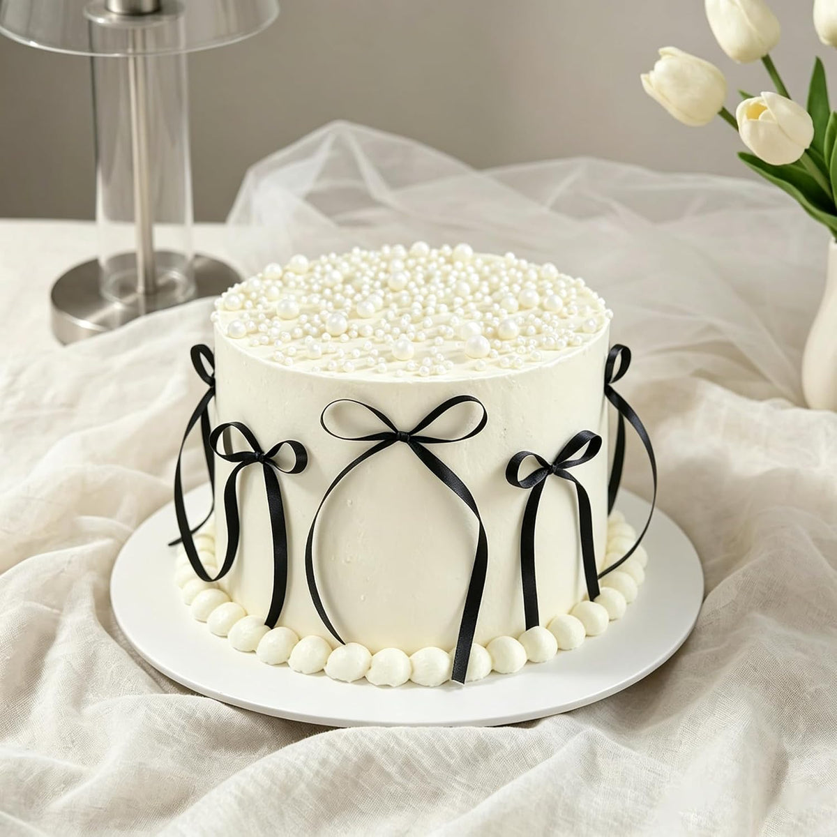 EDSG 30 Pack Bows Custom Cake Topper, Personalized Double Sided Glitter Cake Topper with Any Text Numbers, 11 Colours for Birthday Wedding Anniversary Graduation Baby Shower (with 30 Pcs Black Bow)