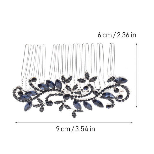 Lurrose Wedding Hair Comb Blue Rhinestone Hair Comb Hairpin Bride Vintage Flower Crystal Overtone Bridal Accessories for Bridal Bridesmaid