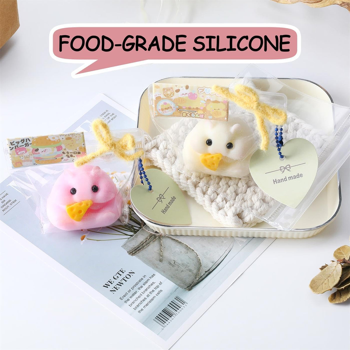 2PCS QCROAD SQUISHY Handmade Taba Hamster Squishy Squeeze Toys - Ultra Soft Silicone Animal Squishies for Kids & Adults, Reusable Non-Violent Squishy Toys for Stress Relief & Relaxation （White&Pink）
