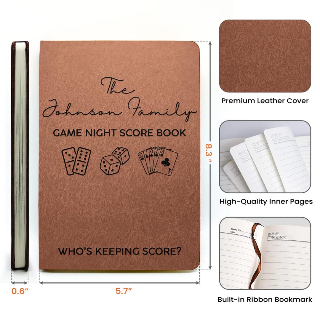 43Lotus Game Night Score Book For Family, Couples, Grandparents, Board Game Lover - Personalized Leather Journal, Who Is Keeping Score Notebooks, Gaming Notebook For Family Friends (2)