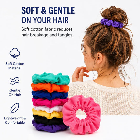 12 Pack Cotton Hair Scrunchies for Women & Girls, 4 Inch Colorful Elastic Hair Ties, No Damage Ponytail Holders for Thick Thin Curly Straight Hair, Soft Stretch Hair Accessories