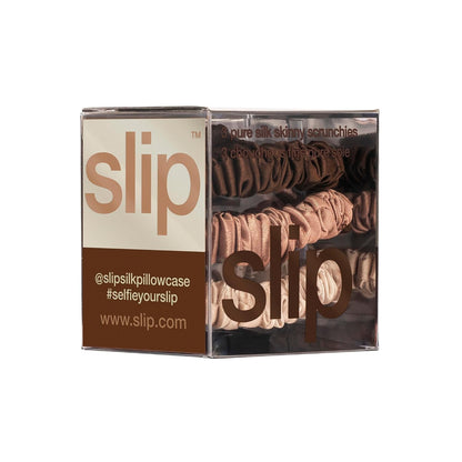 SLIP Silk Hair Ties, Basics Skinny Scrunchies, Set of 3 | Anti-Damage