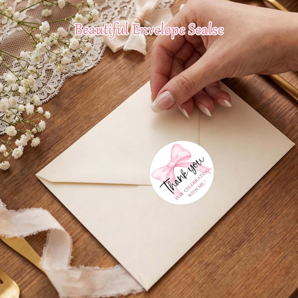 120 Pink Thank You Stickers for Celebrating with Me, Coquette Bow Party Favor Labels for Baby Shower, Birthday & Graduation, Favor Bag Seals for Moms-to-Be, Graduates & Party Hosts, 1.6 Inch