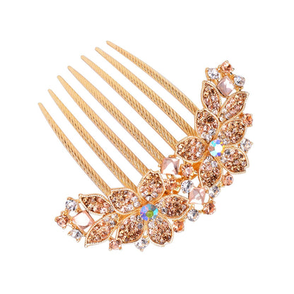 Women Rhinestone Inlaid Flower Hair Comb Hairpin Barrette Accessory,Also Perfect Mother's Day Gifts for Mom (Champagne)
