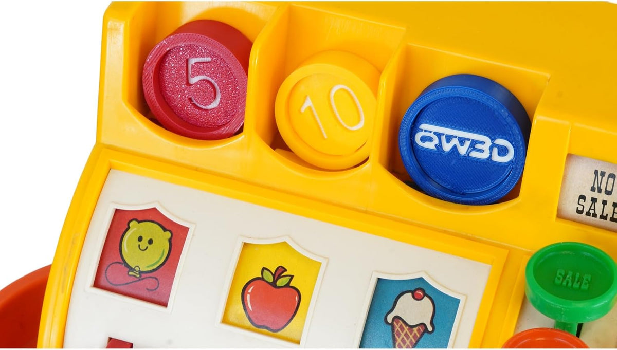 Cash Register Replacement Coins – Made with Eco Friendly Plastic, in The USA – Compatible with Fisher Price Register (Vintage Sets : Red#5|Yellow#10|Blue#25)