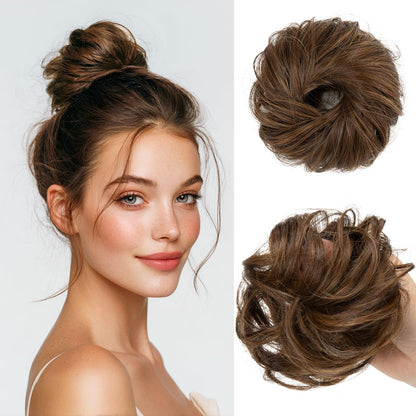 CJL HAIR 2PCs Small Cute Messy Bun Hair Piece for Thin Hair Women Mini Synthetic Curly Bun Scrunchies Updo Hairpieces Dirty Blonde