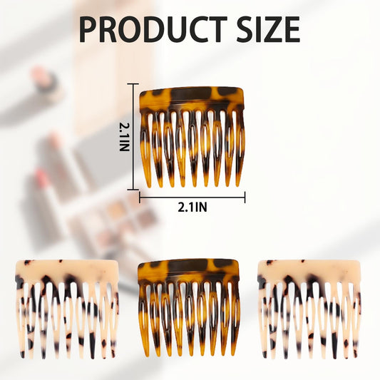 French Hair Side Comb - Small French Twist Hair Combs Decorative, Strong Hold Hair Clips for Women Girls Bun, 4 Pcs (Tortoise Shell, Leopard)