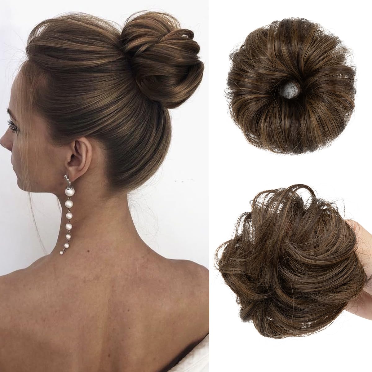 CJL HAIR 2PCs Small Cute Messy Bun Hair Piece for Thin Hair Women Mini Synthetic Curly Bun Scrunchies Updo Hairpieces Dirty Blonde