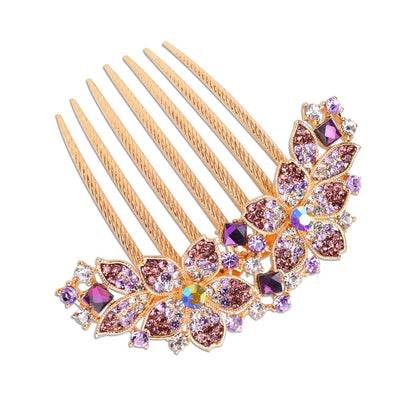 Women Rhinestone Inlaid Flower Hair Comb Hairpin Barrette Accessory,Also Perfect Mother's Day Gifts for Mom (Purple)