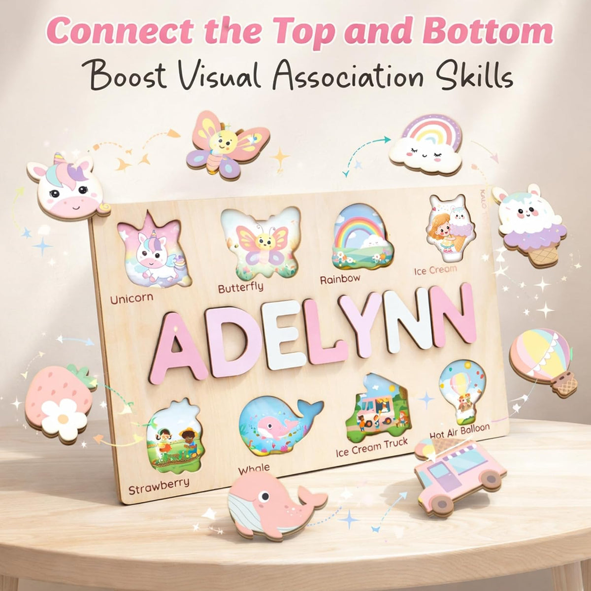 Personalized Name Puzzle for Toddlers 1-3 | Custom Wooden Baby Girl Gift with 48 Animal Art Sets | 1st Birthday Gift for Girls | Personalized Baby Boy & Girl Gifts Keepsake