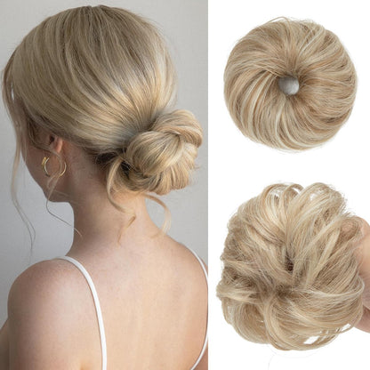 CJL HAIR 2PCs Small Cute Messy Bun Hair Piece for Thin Hair Women Mini Synthetic Curly Bun Scrunchies Updo Hairpieces Dirty Blonde