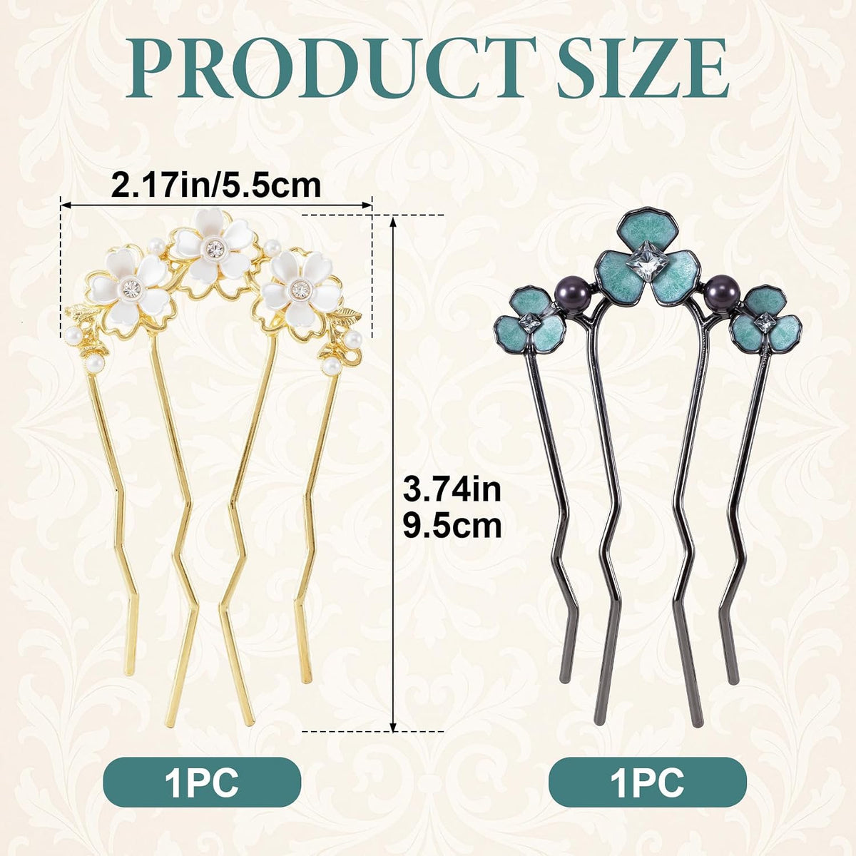 SmallCat 2 Pcs Pearl U Shaped Hair Pins for Buns, Black & Gold